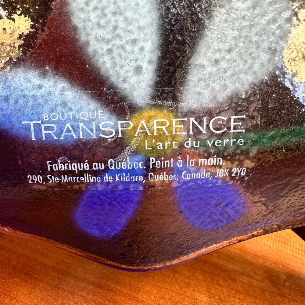Transperence L’art du verre Quebec ruffled edge floral blue art glass plate. - Picture 5 of 5
